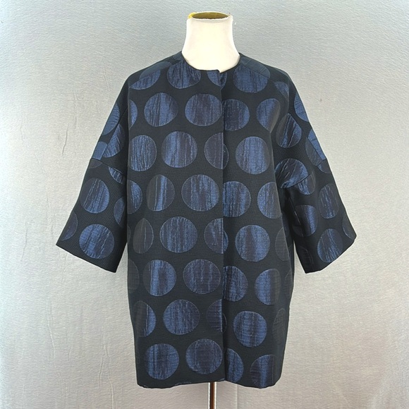 Helene Berman Jackets & Blazers - Helene Berman NWOT women’s Collarless Coat/Jacket  black/blue shimmered Dots 8/M